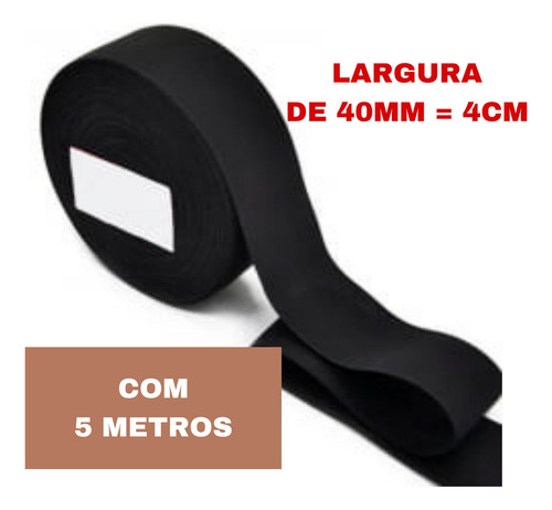 Elástico 40mm Preto Confecção Chato Larg. 4cm - 5 Metros Desenho Do Tecido Liso