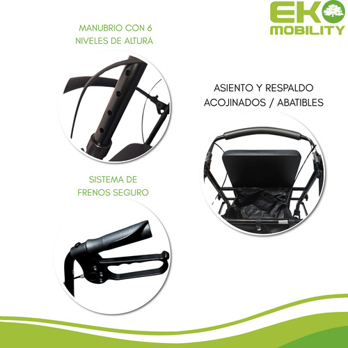 Andadera Con Ruedas Y Asiento / Andadera Rollator Negra