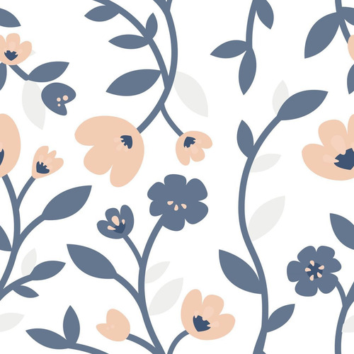 Imagem 2 de 5 de Papel De Parede Adesivo Floral Azul E Rosa N06185 Rolo De 0,