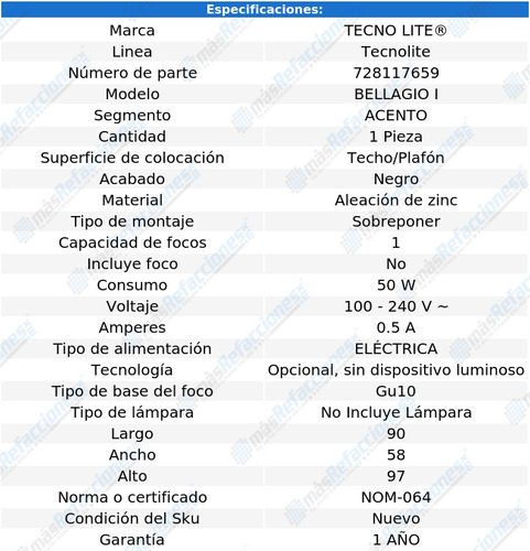Lampara Techo Riel 50 W Negro Socket Gu10 Ysn-367l/n
