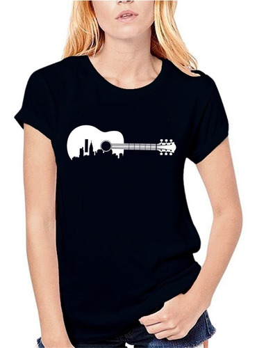 Imagen 3 de 6 de Remera Negra Guitarra Música Hombre Mujer Niños Algodón