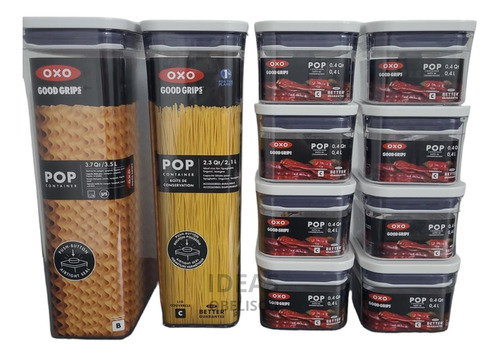 Set X10 Frascos Hermeticos Oxo Apilables Pop Up Contenedor 