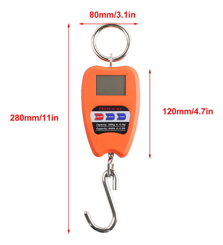 Báscula Balanza Colgante Gancho Digital Lcd Portátil 200kg Naranja