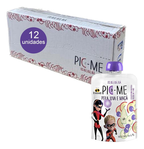 Pic-me Disney Pera, Uva E Maçã Pouch 90g (12 Unidades)