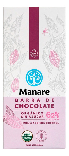 Chocolate Sin Azúcar 62% Cacao Org Manare 100g Andina Grains