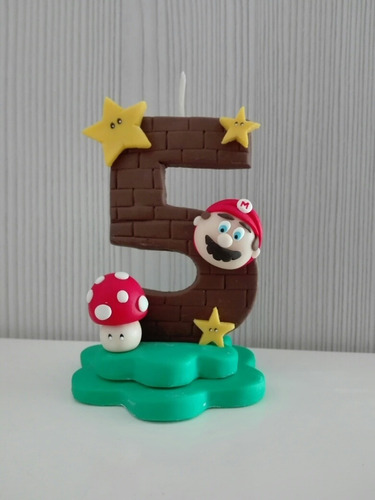 Vela Temática Mario Bross Adorno Para Torta, Cumpleaños.