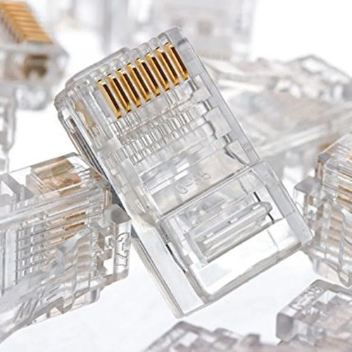 Kit 100 Conector Rj45 Utp Cat5e Banho De Ouro Cabo De Rede Até 1 Gigabit 100mhz