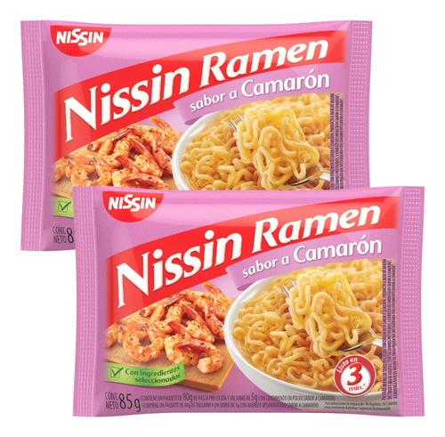 Ramen Nissin Sabor A Camaron 85 Gr.  Fideos En 3 Minutos X2