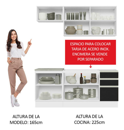 Madesa Glamy 180007 C Armá Balcão S Tamp Bp para cocina completa, color blanco/negro