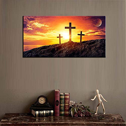 Christian Jesus Cruz Silueta Pared Arte Lienzo M93v7