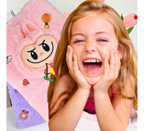 Diario Intimo Peluche + Lapiceras Glitter Candado Y Llaves Rosa Claro Fluffy 2025