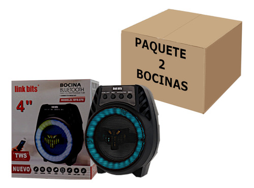 Bocina Portatil Altavoz Bluetooth Luz Multicolor 4 PuLG 2 Pz