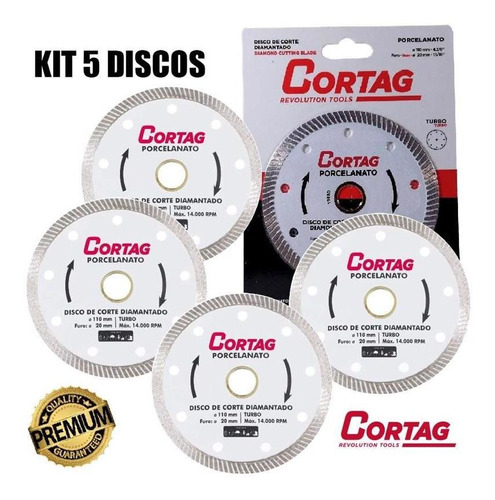 Kit 5 Und Disco Cortag Diamantado Turbo 110mm Porcelanato