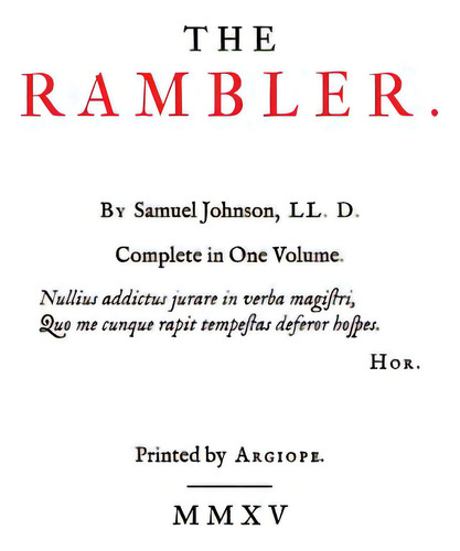 The Rambler, De Johnson, Samuel. Editorial Createspace, Tapa Blanda En Inglés