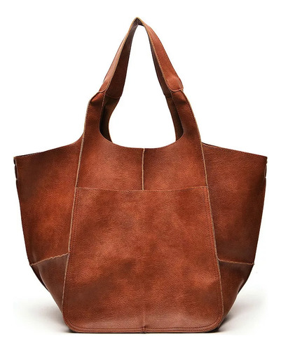 Bolso Grande Simple Con Cuero Suave Y Gran Capacidad