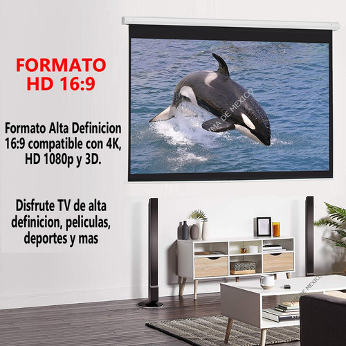 Imagen 8 de 10 de Pantalla De Proyeccion Electrica 100'' Pulgadas, Hd 16:9 Alta Definicion