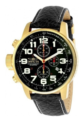 Relógio Masculino Invicta I Force Lefty 3330 Cronógrafo Cor da correia Preto Cor do bisel Dourado Cor do fundo Preto