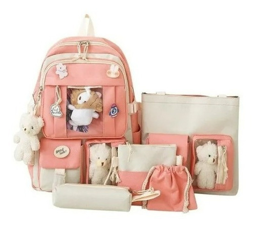 Conjunto Combo Mochila Escolar 5 Piezas Kawaii Estilo Corean