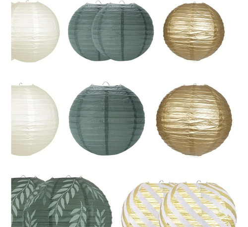 12 Farolillos De Papel Con Forma De Bola, Pompones De Papel