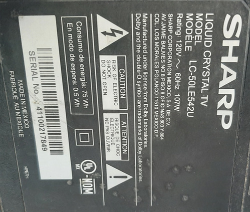 Main Sharp Lc- 50le542u 715g5829-m01-005-004k (Usado)