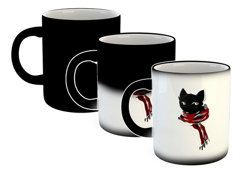 Taza Magica Gato Negro Con Bufanda