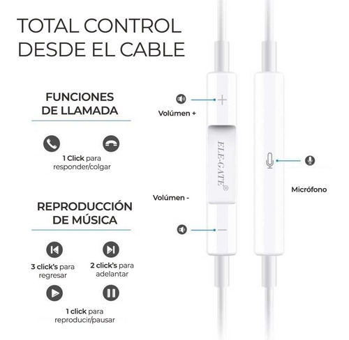 Audifonos Manos Libres Usb Tipo C Ele-gate Ear.20 Cable 1.2m