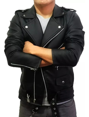 Chaqueta De Cuero De Solapa De Locomotora Punk Para Hombres