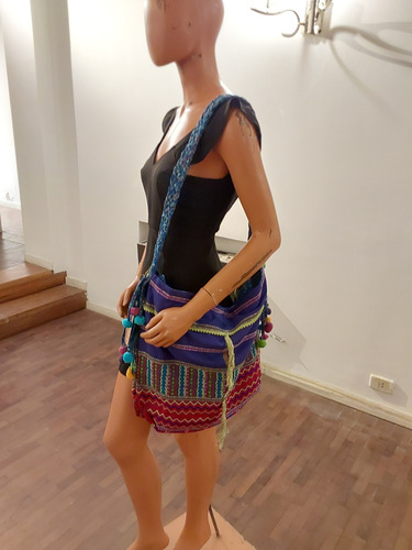 Bandolera Rapsodia Estilo Bohemic Chic. No Jazmín Chebar Turquesa Floreado Níquel Turquesa