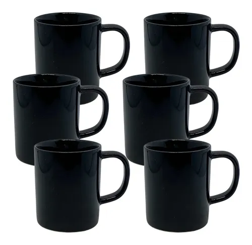 Jogo Xicara Caneca Cafe Cha Porcelana Preta 100ml 06un