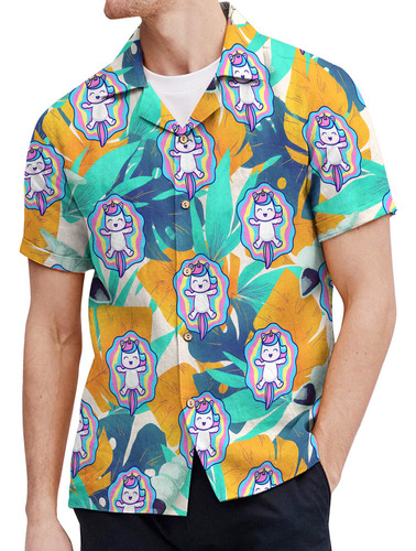 K Camisa Unisex Hawaiana Rainforest Con Estampado Unicornio