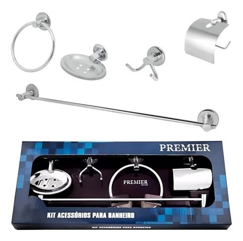 Kit Acessórios Para Banheiro Aço Inox 5 Peças