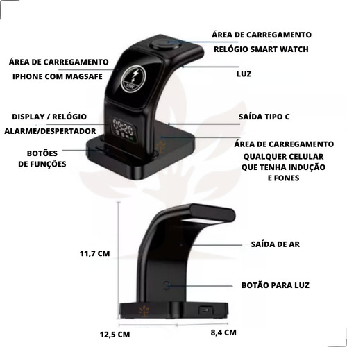 Carregador Sem Fio Para iPhone Apple Watch AirPods Indução B