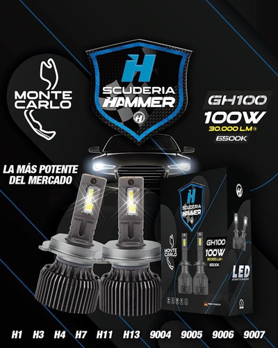 Monte Carlo Scuderia Gh100 30.000lm 100w H7 6000k