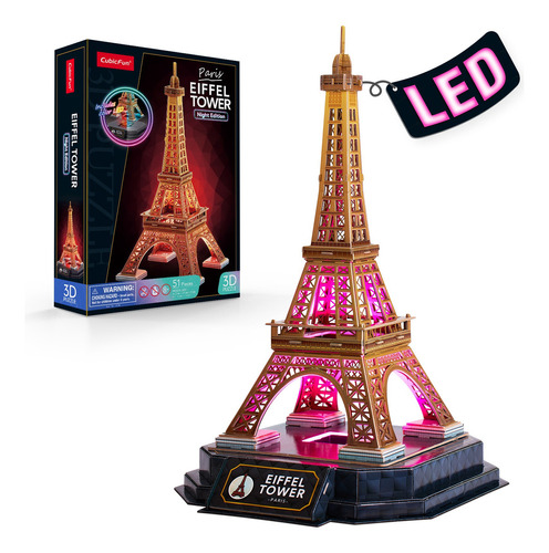Puzzle 3d - Torre Eiffel Con Luces Led De Colores - Cubicfun