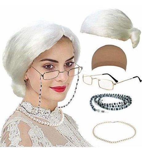 Set De Cosplay  Peluca De Abuela, Gorra De Peluca, Lentes C