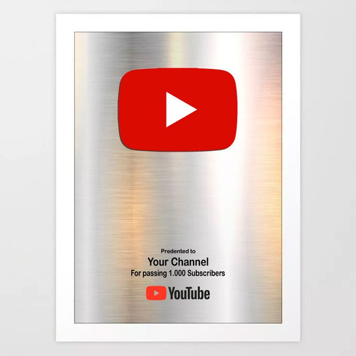 Cuadro, Placa Acrilico Youtube Premio, Canal,mod Boton Plata