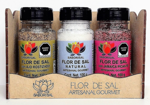 Flor De Sal Artesanal Gourmet Kit 3 Recipientes De 100g C/u