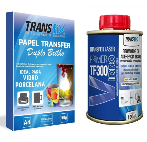 Papel Transfer Laser Duplo Brilho + Primer Tf300 Vidro