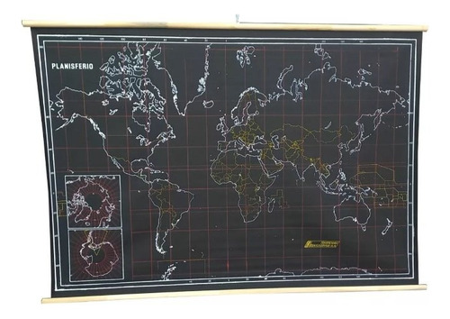 Mapa Planisferio Pizarra Negro - Apto Tiza - 130x90cm