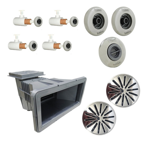 Kit Dispositivo Piscina Alvenaria + Skimer + 4 Hidromassagem