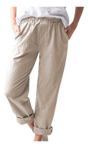 Pantalón Recto Casual Cómodo Con Cintura Elástica Para Mujer