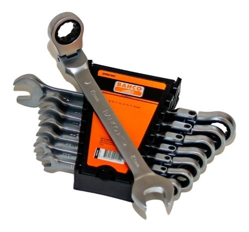 Imagen 1 de 3 de Set Llave Combinada Con Crique Articulada Bahco 8 Pcs 3rm/8h