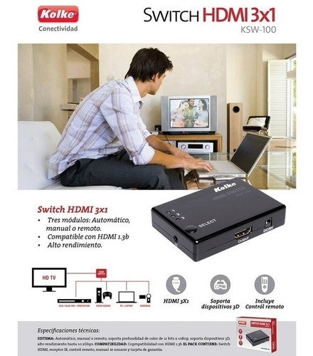 Imagen 5 de 6 de Switch Selector Hdmi 4k 3 A 1 Automatico Y Control Remoto