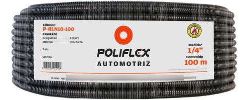 Poliflex Negro Automotriz Ranurado de 1 4 Rollo con 100 M