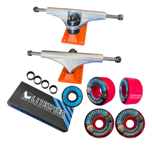 Trucks Skateboard Litezpeed+ruedas 52mm+baleros Abec 9 Plata/naranja