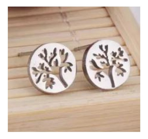 Imagen 6 de 8 de Conjunto Collar Aretes Dije Árbol De La Vida Cadena Acero
