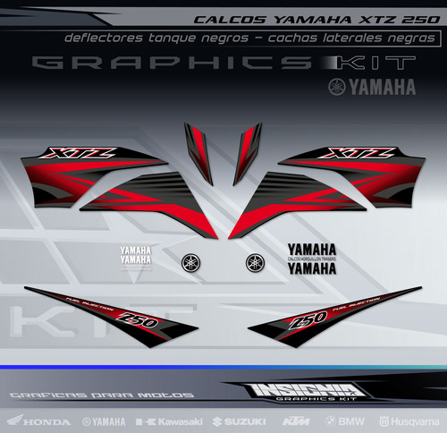 Calcos Yamaha Xtz 250 - Negro - Rojo - Insignia Calcos