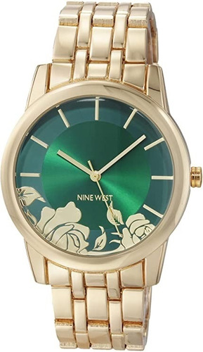 Reloj Mujer Nine West Cristal Mineral 39 Mm Nw/1578flgb Color de la correa Dorado Color del bisel Dorado Color del fondo Verde