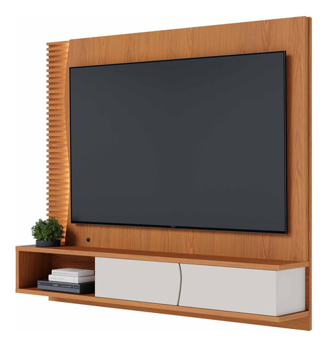 Painel Tv 65 Pol E Bancada Suspensa Sintra Freijó/off White Cor Creme