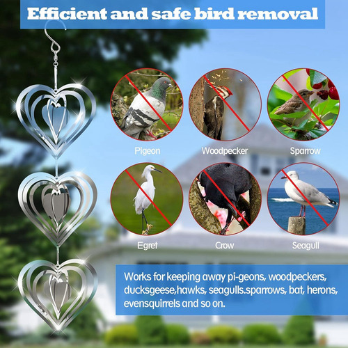Juego De 3 Discos Para Asustar Pájaros Con Forma De Corazón,